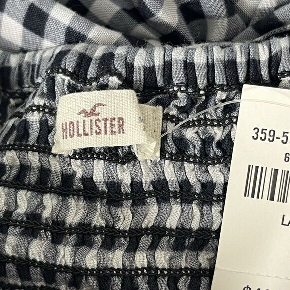 NWT Hollister Jumpsuit L 100% Viscose Strapless Pockets Cutout Black Gingham - Picture 7 of 10